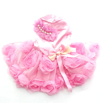 XKSRWE Pet Dog Princess Wedding Dress Tutu Rosette&Bow Dresses Cat Puppy Skirt Spring/Summer Clothes  Apparel 2 Colours