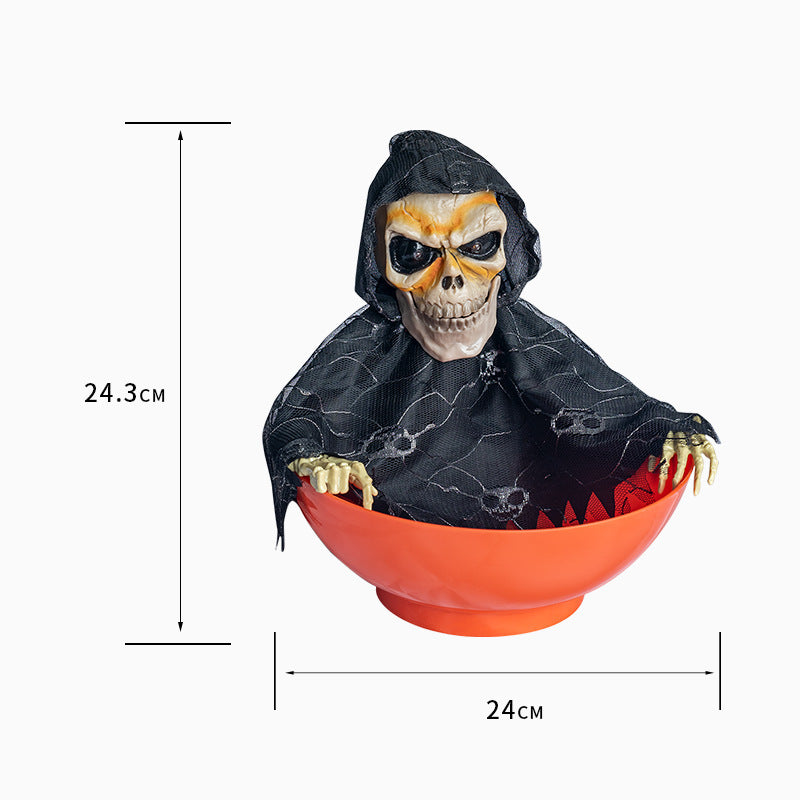 Joyful Halloween Ornament Fruits Tray Scary Screaming Luminous Eye Swinging Skull Decorative Candy Organizer For Party Resturant