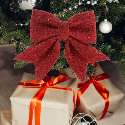 Bowknot Bow Christmas Ornaments Tree Glitter Craft Bows Xmas Wreath Garland Winter Rustic Holiday Mini Decorative Ribbon Shiny