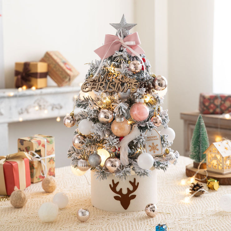 45/60cm Pink Christmas Tree With Led Strip Christmas Home Tabletop Decorations Christmas Ball Elk Ribbon Ornaments 2023 New Year