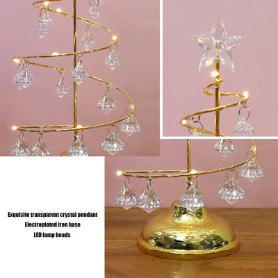 LED Spiral Crystal Light Battery Powered Wrought Iron Desk Lighting Party Supplies Crystal Tree Table Lamp Christmas Decorations