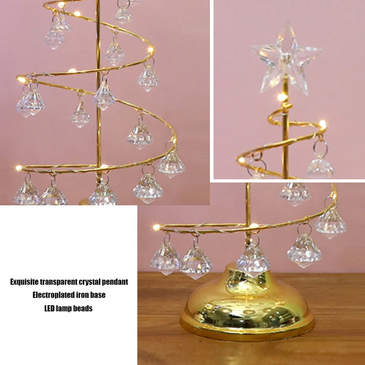 LED Spiral Crystal Light Battery Powered Wrought Iron Desk Lighting Party Supplies Crystal Tree Table Lamp Christmas Decorations