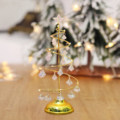 LED Spiral Crystal Light Battery Powered Wrought Iron Desk Lighting Party Supplies Crystal Tree Table Lamp Christmas Decorations