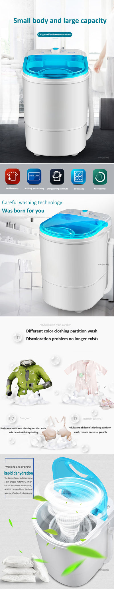 Small Portable Mini Clothes Washing Machine 4.2KG Capacity