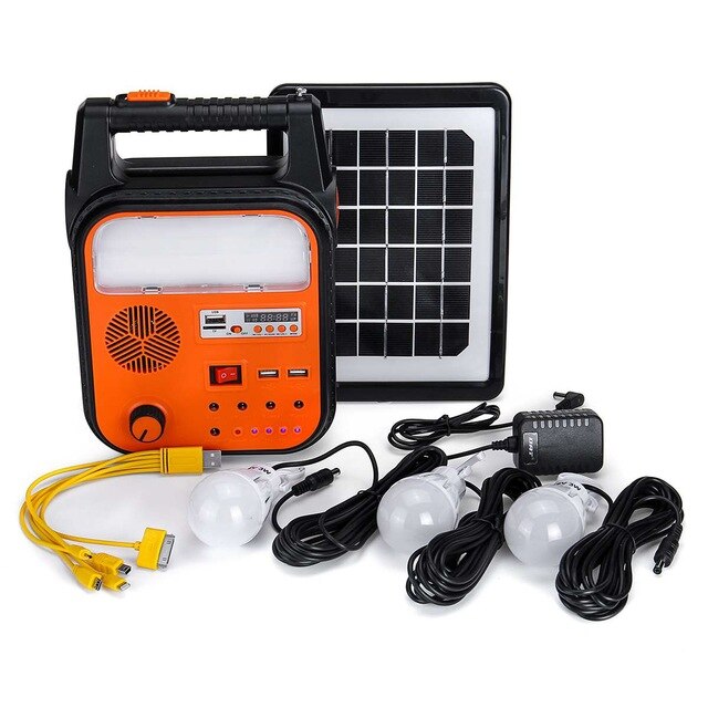 Solar Power Generator USB Charging Home System Storage Generator 110V-220V With 3 LED Bulbs FM Radio MP3 Functions Durable