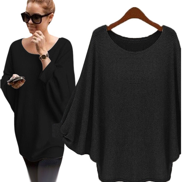 Sweater Female 2019 Autumn Winter Pullover Plus Size Women Oversized Batwing Knitted Pullover Loose Sweater  Jumper Pull Femme 8
