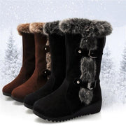 New Winter Women Boots Casual Warm Fur Mid-Calf Boots shoes Women Slip-On Round Toe wedges Snow Boots shoes Muje Plus size 42