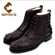 Sipriks Luxury Imported Crocodile Skin Oxfords Boots Men Sewing Welted Ankle Boots Dark Brown Mens Cowboy Boots Big Size 10 11