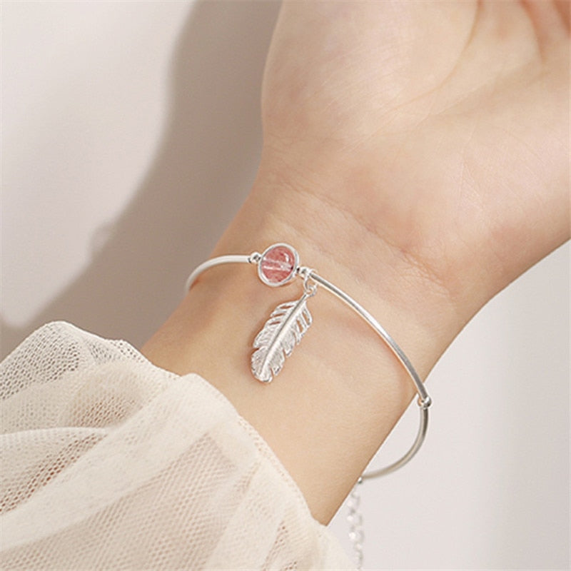 925 Sterling Silver Round Bead Feather Charm Bracelet & Bangles Link Chain Adjustable Braclets For Women Wedding Jewelry SL261