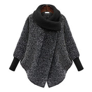 2020 Plus Size Bat Sleeved Woolen Coat Scarf Collar Jackets Women Winter Fashion Outerwear Thicker Loose Coat Zipper Casual X848