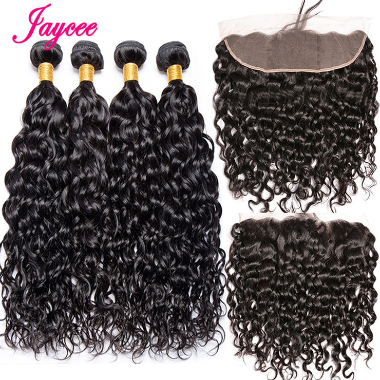Water Wave Bundles With Frontal Closure Malaysian Hair 3 Bundles With Closure 4 PCS Remy Brazilian Hair Frontal With Bundles