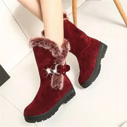 New Winter Women Boots Casual Warm Fur Mid-Calf Boots shoes Women Slip-On Round Toe flats Snow Boots shoes Muje Plus size 35-41