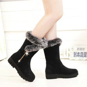 New Winter Women Boots Casual Warm Fur Mid-Calf Boots shoes Women Slip-On Round Toe flats Snow Boots shoes Muje Plus size 35-41