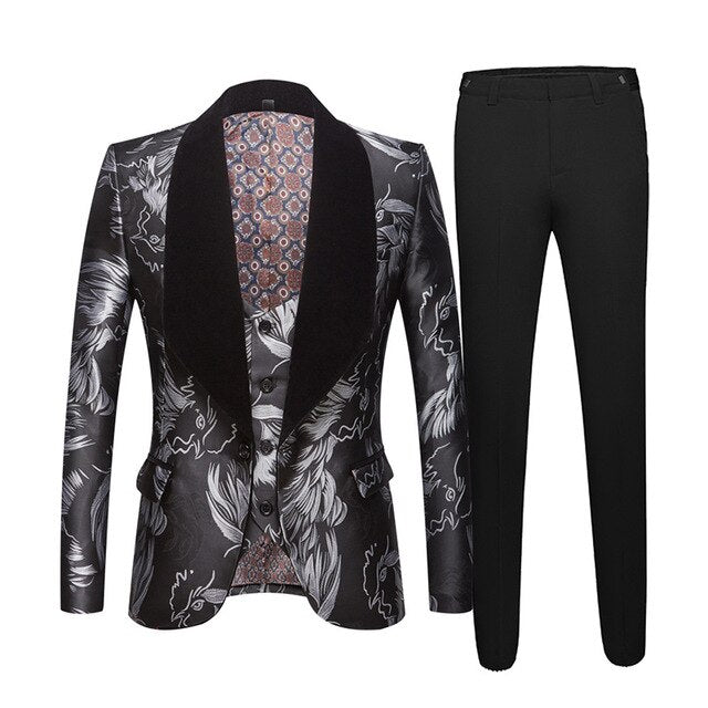 Shenrun Men Texudo Fashion Big Shawl Lape Red Whitel Jacket Vest Pants 3 Pieces Wedding Groom Suits Stage Costumes Singer Host