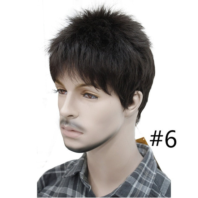StrongBeauty Men's wig Natural Black/Brown Short Straight Hair Synthetic Full Wigs 7 Color