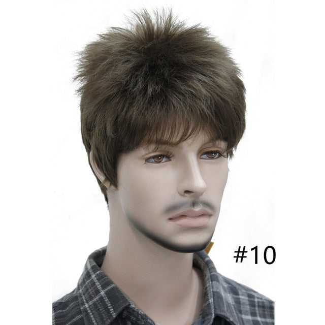 StrongBeauty Men's wig Natural Black/Brown Short Straight Hair Synthetic Full Wigs 7 Color