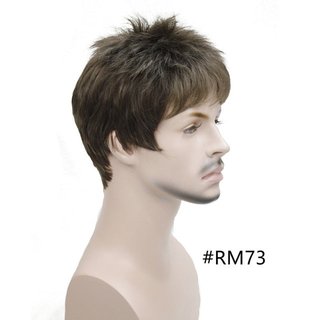 StrongBeauty Men's wig Natural Black/Brown Short Straight Hair Synthetic Full Wigs 7 Color