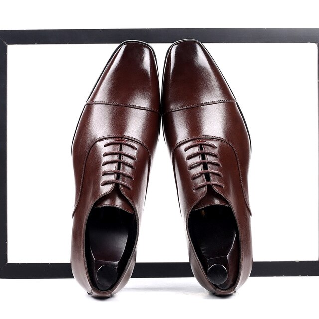 Misalwa Cap-toe Classic Men Dress Shoes Wing-tip Derby PU Leather Big Size 38-46 3.5CM Heel Elegant Suit Business Formal Oxfords