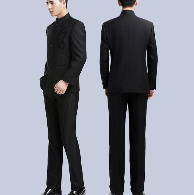 Brand Men Suits Big size Chinese Mandarin Collar Male Suit Slim Fit Blazer Wedding Terno Tuxedo 2 Pieces Jacket & Pant