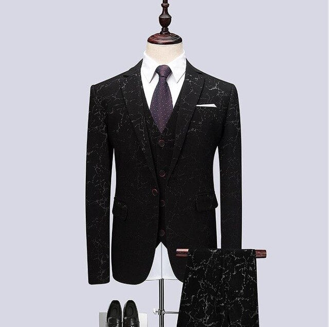 Jacket+Vest+Pants)2019 Men Black Suits Fashion Party Dresses Custom Slim Fit Business Men Wedding Suit Big Full Size Three Piece