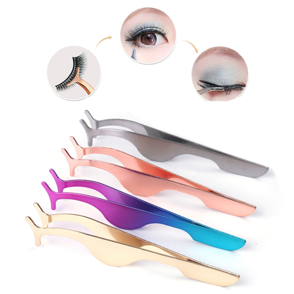 Stainless Slivery Eyelash Tweezers False Eyelashes Magnetic Tweezer 3D Handmade Strip False Eyelash Remove Clip Clamp