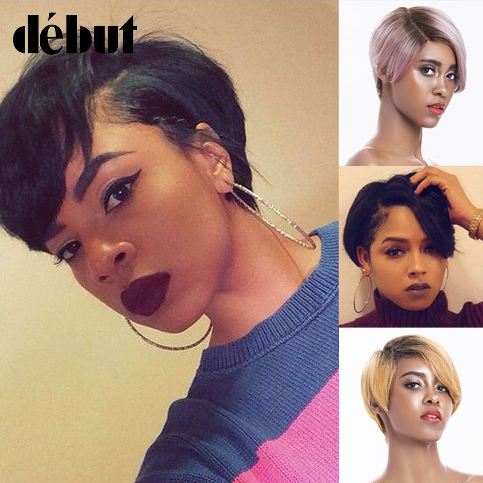 Debut 613 Lace Part Wigs Human Hair Wigs For Black Women Red Lace Front Short Bob Wigs Piexe Cut Straight Purple Ombre Lace Wigs