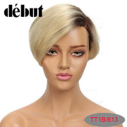 Debut 613 Lace Part Wigs Human Hair Wigs For Black Women Red Lace Front Short Bob Wigs Piexe Cut Straight Purple Ombre Lace Wigs