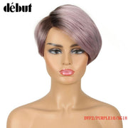 Debut 613 Lace Part Wigs Human Hair Wigs For Black Women Red Lace Front Short Bob Wigs Piexe Cut Straight Purple Ombre Lace Wigs