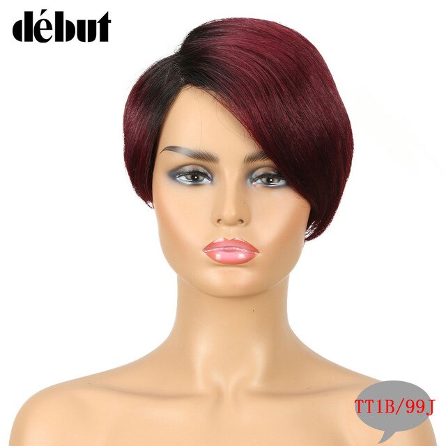 Debut 613 Lace Part Wigs Human Hair Wigs For Black Women Red Lace Front Short Bob Wigs Piexe Cut Straight Purple Ombre Lace Wigs
