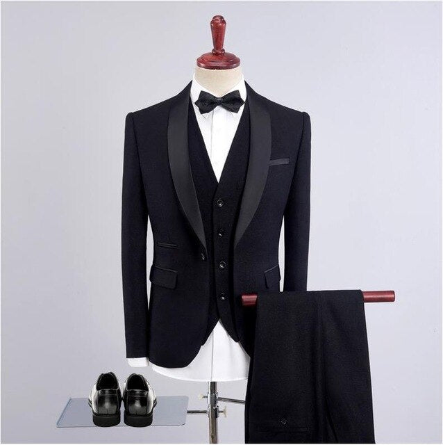 Jacket+Vest+Pants)2019 New Black Suits Fashion Party Dresses Custom Slim Fit Business Men Wedding Suit Big Full Size Three Piece