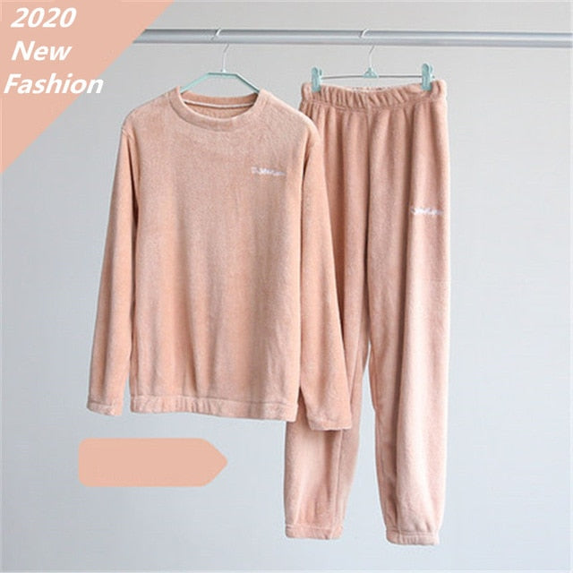 Pajamas Set Homewear Women Pyjama Plus Size Sexy Warm Flannel Pants Winter Sleepwear Femme Plush Clothes
