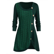 Women Sweater O-Neck Long Sleeve Solid Button Patchwork Asymmetrical Tops Sweater Plus Size Autumn Winter Tops Knitted #L35