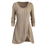 Women Sweater O-Neck Long Sleeve Solid Button Patchwork Asymmetrical Tops Sweater Plus Size Autumn Winter Tops Knitted #L35