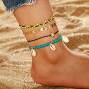 Meetvii Gold Color Bohemia Anklets Set for Women Imitation Pearl Shell Star Beads Trendy Ankle Bracelet Female Beach Jewelry