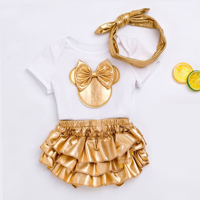 Newborn Baby Girls Clothes Sets 2020 Summer Short Sleeve Bowtie Romper+Shorts Dress+Headband Infant baby girl clothing outfit