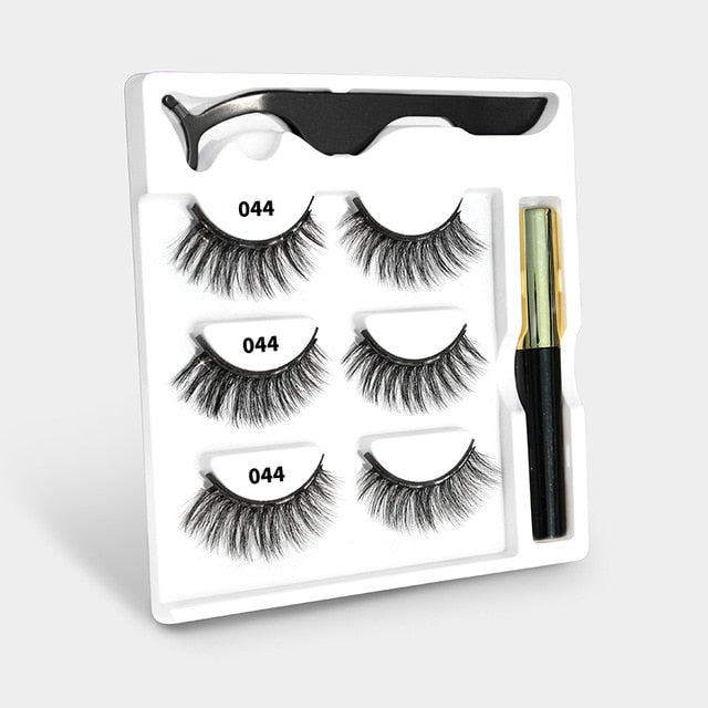 3 pairs 3d eyelashes magnetic Eyeliner& Magnetic False Eyelashes & Tweezer Set Waterproof Long Lasting Eyelash Extension