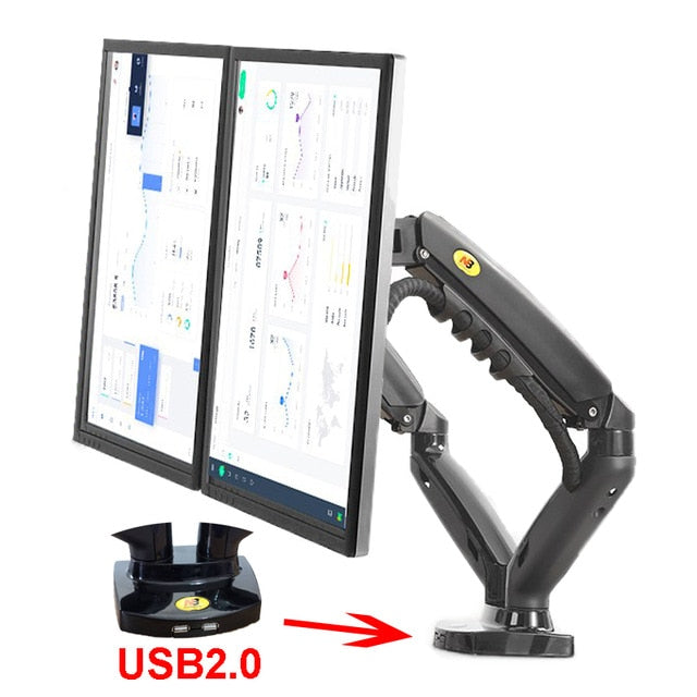 2019 New NB F160 Gas Spring Desktop 17"-27" Dual Monitor Holder Arm With 2 USB3.0 Monitor Mount Bracket Load 2-9 kg each Arm