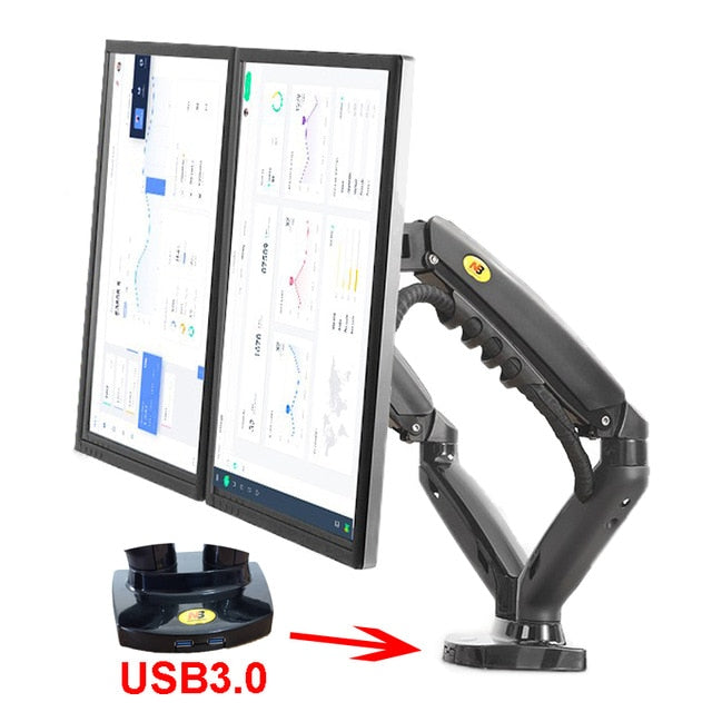 2019 New NB F160 Gas Spring Desktop 17"-27" Dual Monitor Holder Arm With 2 USB3.0 Monitor Mount Bracket Load 2-9 kg each Arm