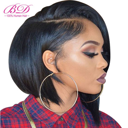 Lace Front Human Hair Wigs Blonde Natural Color Brazilian Remy Hair Short Bob Wig with Pre Plucked Hairline Blonde 613#