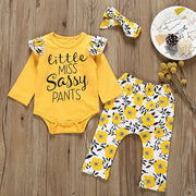Autumn New Fashion Kid Toddler Infant Baby Boy Girl Pink Yellow Black White Letter Romper+Print Pants+Cap Outfits Set Z4