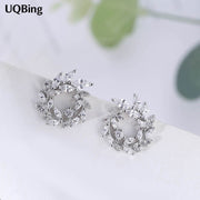 2018 Fashion 925 Sterling Silver Round Rhinestone Stud Earrings Jewelry Pendientes Brincos Fashion Jewelry