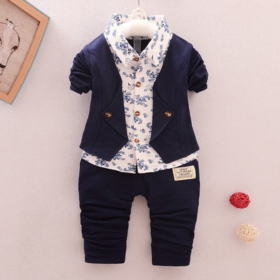 Bibicola Baby Boy Gentleman Clothing Sets Kids Floral Clothes For Birthday Formal Outfits Suit Fashion Tops Shirt + Pants 2pcs