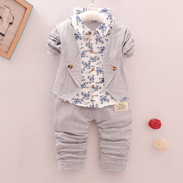 Bibicola Baby Boy Gentleman Clothing Sets Kids Floral Clothes For Birthday Formal Outfits Suit Fashion Tops Shirt + Pants 2pcs