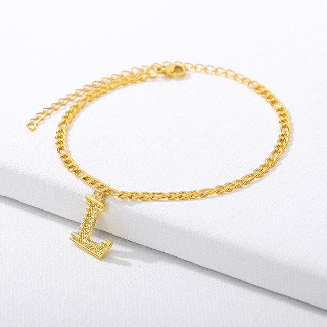 A-Z Initial Letter Anklets for Women Fashion Alphabet ankle bracelet Stainless Steel Cuban Link Anklet Foot Leg Chain Jewelry
