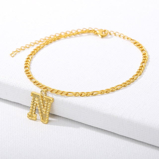 A-Z Initial Letter Anklets for Women Fashion Alphabet ankle bracelet Stainless Steel Cuban Link Anklet Foot Leg Chain Jewelry