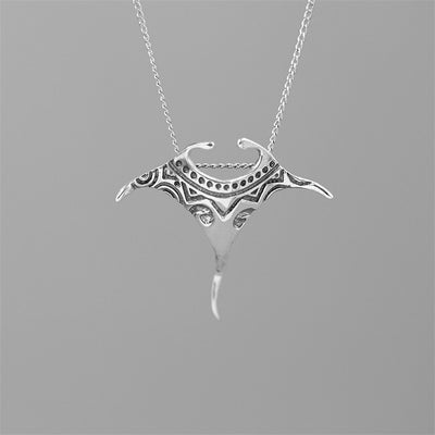 INATURE Vintage 925 Sterling Silver Manta Ray Fish Pendant Necklace Women Men Fashion Jewelry Gift