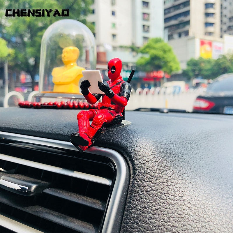 Car Ornaments Deadpool Personality Car Ornament Action Figure Sitting Model Anime Mini Doll Car Decoration Car Accessories