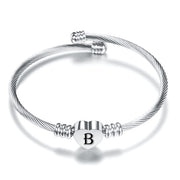 Initial Alphabet Heart Bracelets For Woman Customized Stainless Steel A-Z 26 Letter Cuff Jewelry Bracelet Bangles Silver Color