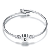 Initial Alphabet Heart Bracelets For Woman Customized Stainless Steel A-Z 26 Letter Cuff Jewelry Bracelet Bangles Silver Color
