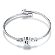 Initial Alphabet Heart Bracelets For Woman Customized Stainless Steel A-Z 26 Letter Cuff Jewelry Bracelet Bangles Silver Color